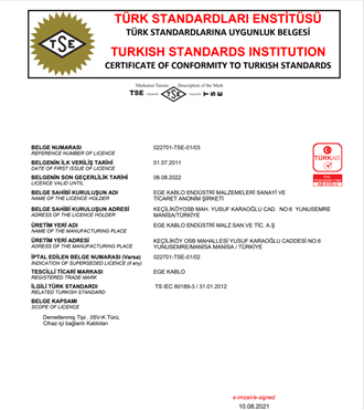 TS EN 60189-3 ALÇAK FREKANS KABLOLARI ÜRÜN BELGESİ